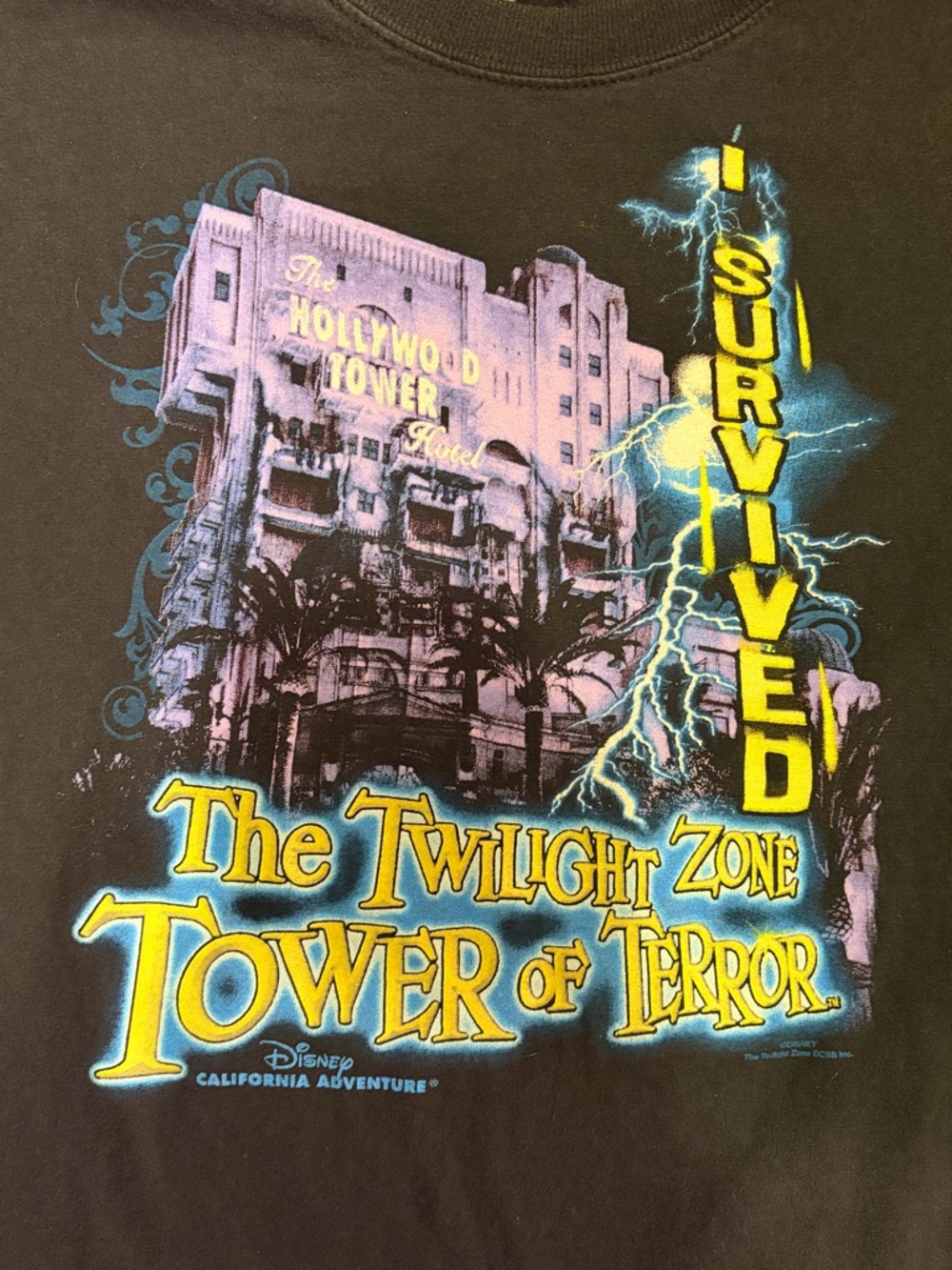 Disneyland California Adventure Vintage Black ‘I survived Tower of Terror’ Tee